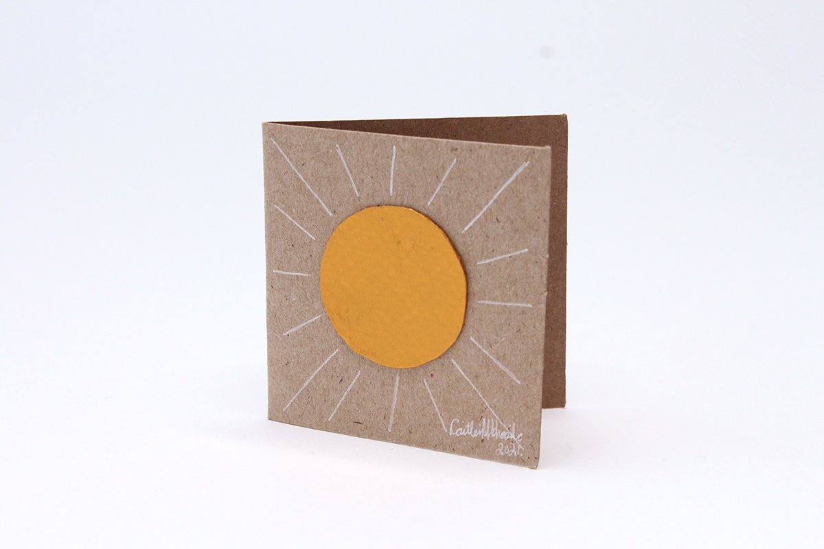 Cute Sun Card . Hand-painted sun with vegan gold acrylic paint on Kraft paper. Suns vary slightly. The card is blank inside.