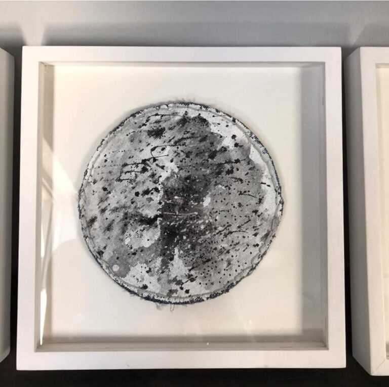 Shift Espresso Bar x Unsung Art _ Framed Upcylced Denim Hand-Painted Moons